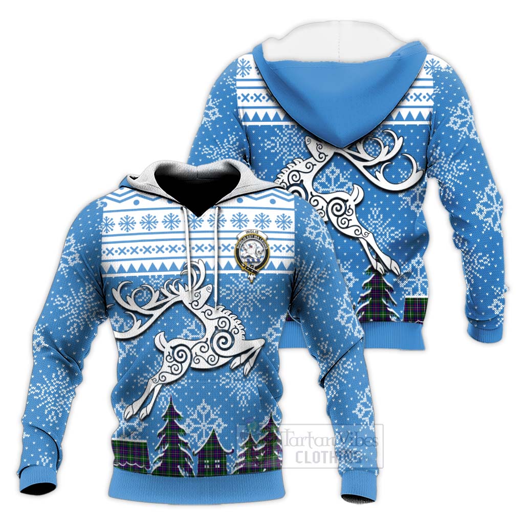 Inglis Clan Christmas Knitted Hoodie Celtic Reindeer Style Unisex Knitted Pullover Hoodie - Tartan Vibes Clothing
