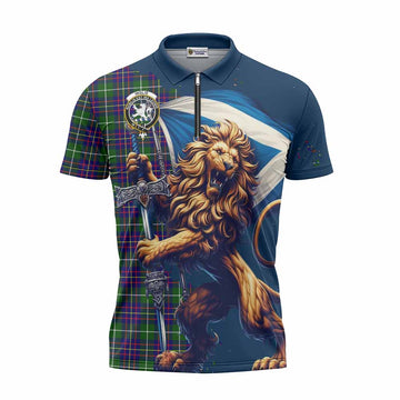 Inglis Tartan Family Crest Zipper Polo Shirt with Scottish Majestic Lion Unisex - Tartan Vibes Clothing