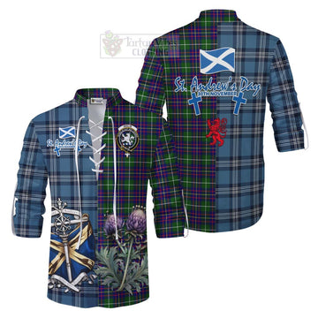 Inglis Tartan Ghillie Kilt Shirt Happy St. Andrew's Day Half Tartan Style Men - Tartan Vibes Clothing