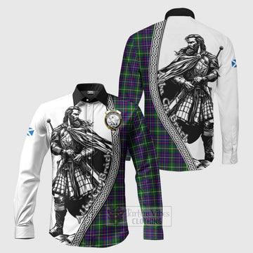 Inglis Tartan Clan Crest Long Sleeve Button Shirt with Highlander Warrior Celtic Style Men's Shirt S - Tartan Vibes Clothing