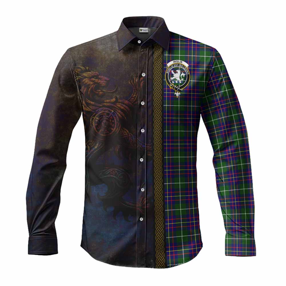 Inglis Tartan Family Crest Long Sleeve Button Shirt Alba Gu Brath Be Brave Lion Ancient Style Men's Shirt S - Tartan Vibes Clothing