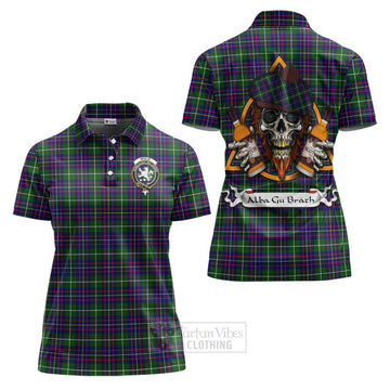 Inglis Tartan Women's Polo Shirt with Family Crest and Bearded Skull Holding Bottles of Whiskey Women - Tartan Vibes Clothing