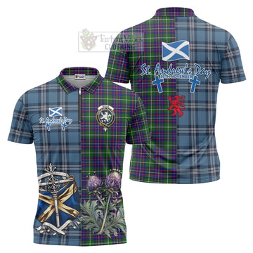 Inglis Tartan Zipper Polo Shirt Happy St. Andrew's Day Half Tartan Style Unisex - Tartan Vibes Clothing