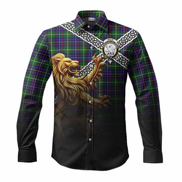 Inglis Crest Tartan Long Sleeve Button Shirt with Golden Lion Emblem Celtic Style Men's Shirt S - Tartan Vibes Clothing