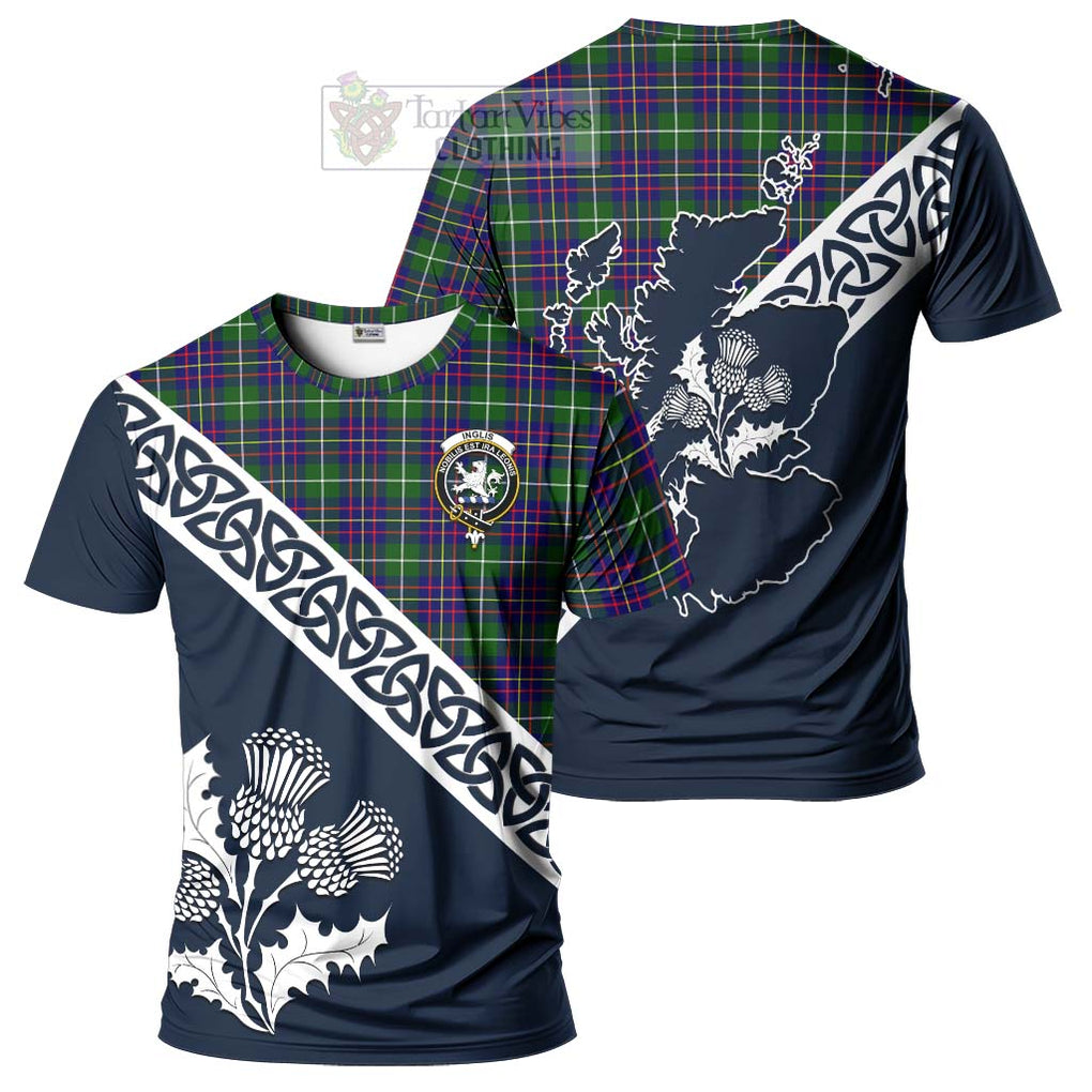 Inglis Tartan T-Shirt Featuring Thistle and Scotland Map