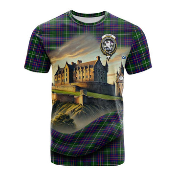 Inglis Tartan Family Crest Cotton T-shirt with Scottish Ancient Castle Style