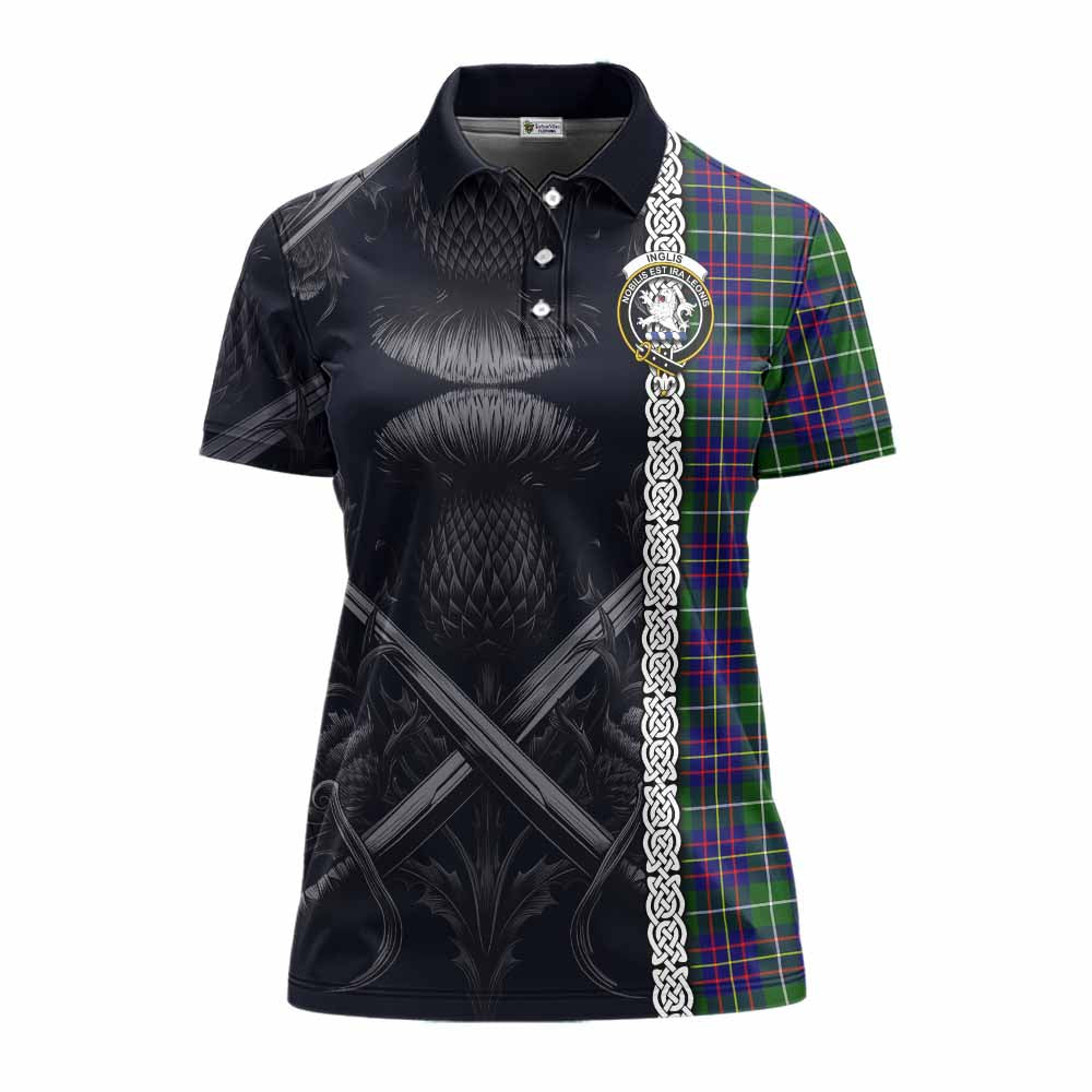 Inglis Tartan Women's Polo Shirt with Family Crest Cross Sword Thistle Celtic Vibes Women - Tartan Vibes Clothing