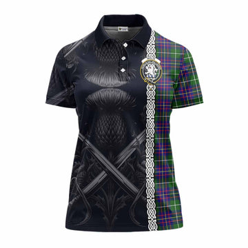 Inglis Tartan Women's Polo Shirt with Family Crest Cross Sword Thistle Celtic Vibes Women - Tartan Vibes Clothing