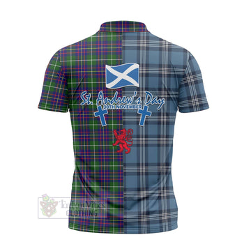 Inglis Tartan Zipper Polo Shirt Happy St. Andrew's Day Half Tartan Style - Tartan Vibes Clothing