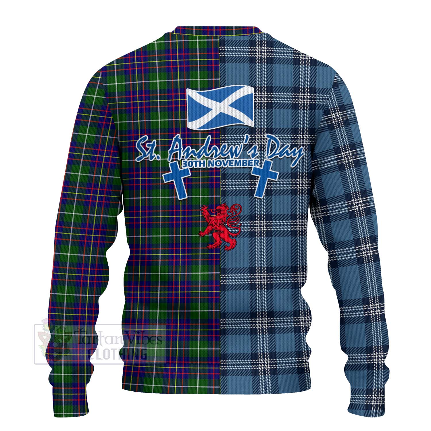 Inglis Tartan Knitted Sweater Happy St. Andrew's Day Half Tartan Style - Tartan Vibes Clothing