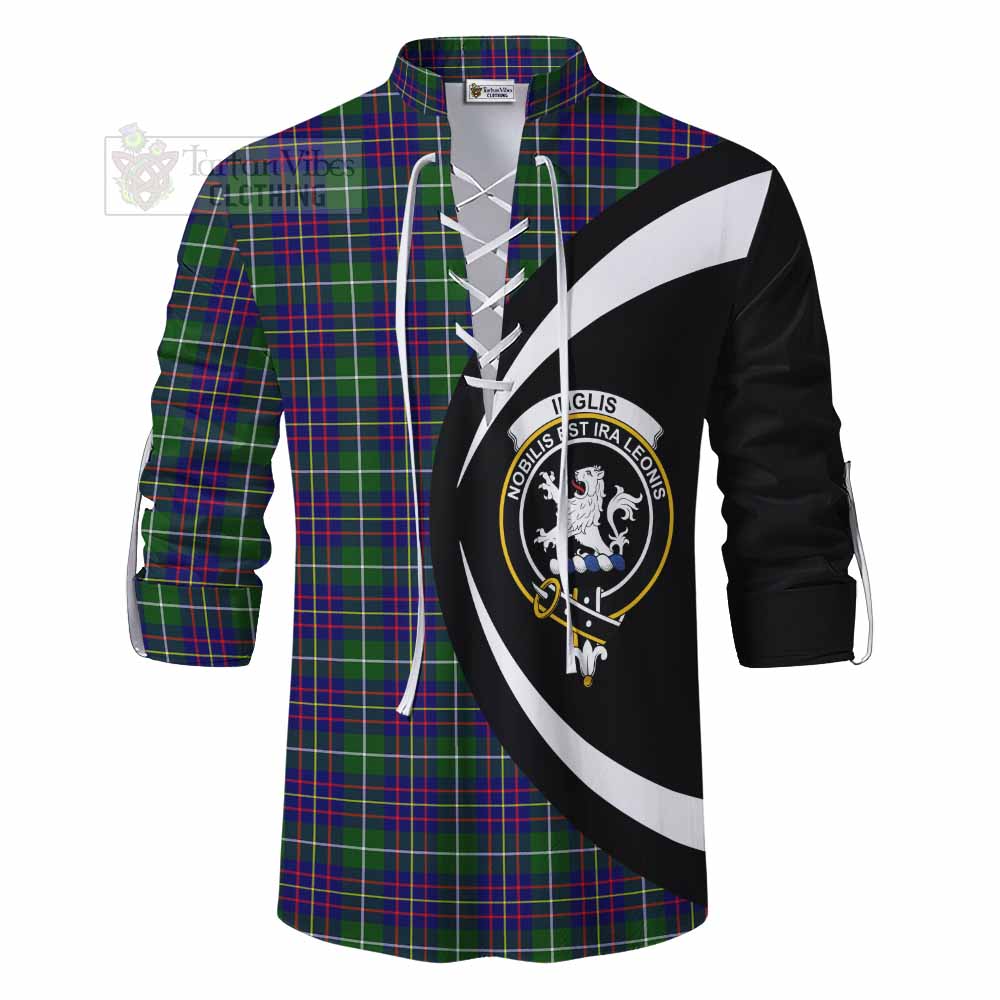 Inglis Tartan Ghillie Kilt Shirt with Family Crest Circle Style - Tartan Vibes Clothing