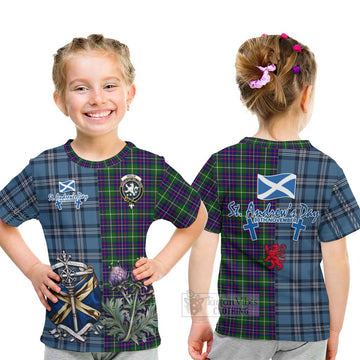 Inglis Tartan Kid T-Shirt Happy St. Andrew's Day Half Tartan Style - Tartan Vibes Clothing