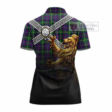 Inglis Crest Tartan Women's Polo Shirt with Golden Lion Emblem Celtic Style - Tartan Vibes Clothing