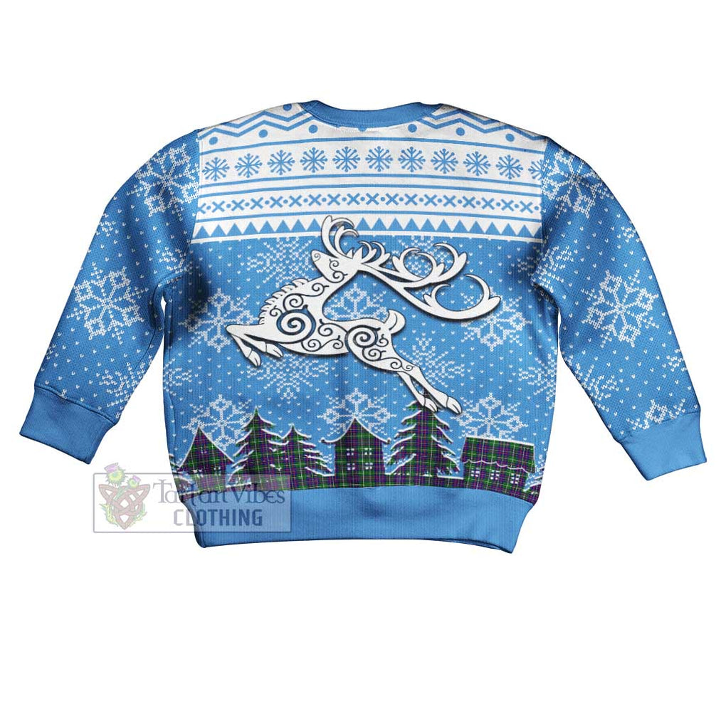 Inglis Clan Christmas Kid Ugly Sweater with Tartan and Celtic Reindeer Style - Tartan Vibes Clothing