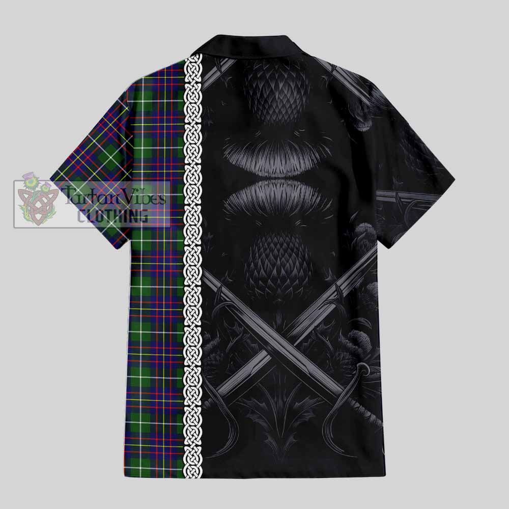 Inglis Tartan Hawaiian Shirt with Family Crest Cross Sword Thistle Celtic Vibes - Tartan Vibes Clothing