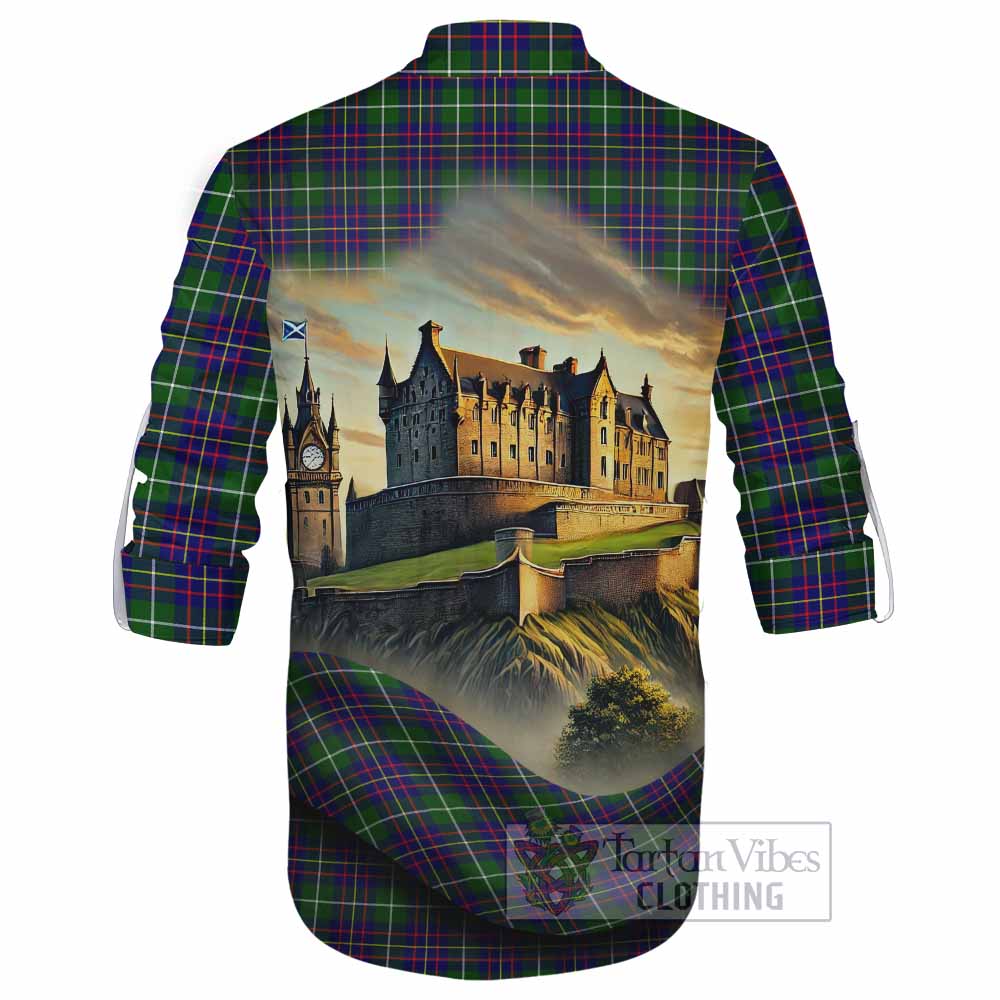 Inglis Tartan Family Crest Ghillie Kilt Shirt with Scottish Ancient Castle Style - Tartan Vibes Clothing