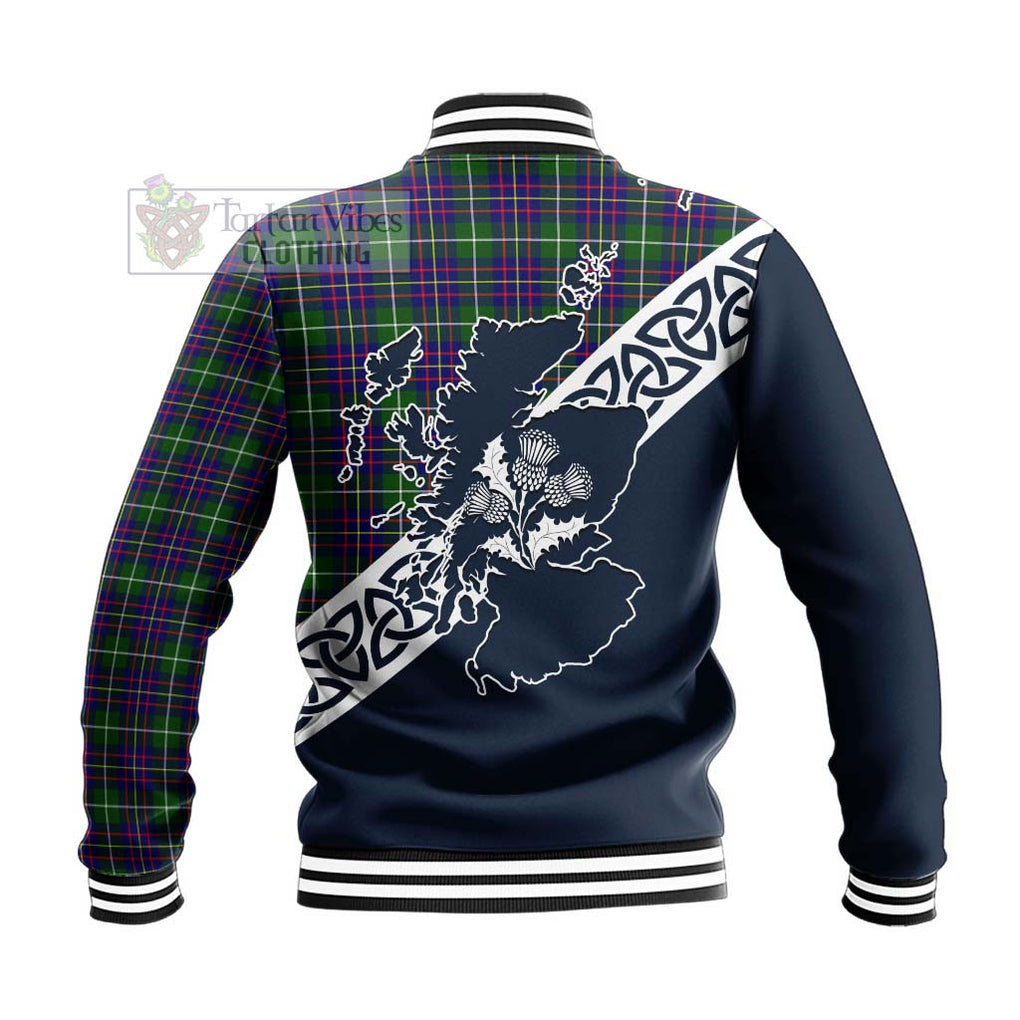 Inglis Tartan Baseball Jacket Featuring Thistle and Scotland Map - Tartan Vibes Clothing