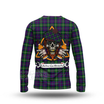 Inglis Tartan Long Sleeve T-Shirt with Family Crest and Bearded Skull Holding Bottles of Whiskey - Tartan Vibes Clothing