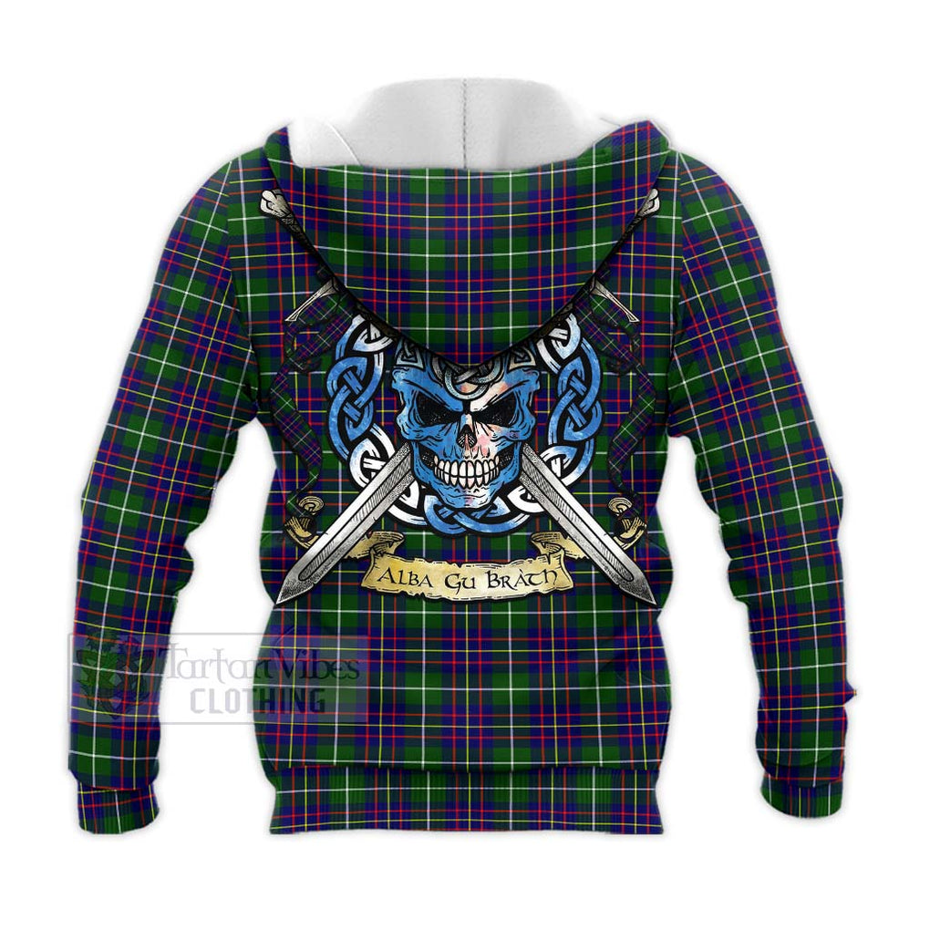 Inglis Tartan Knitted Hoodie with Family Crest Celtic Skull Style - Tartan Vibes Clothing