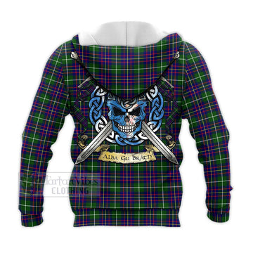 Inglis Tartan Knitted Hoodie with Family Crest Celtic Skull Style - Tartan Vibes Clothing