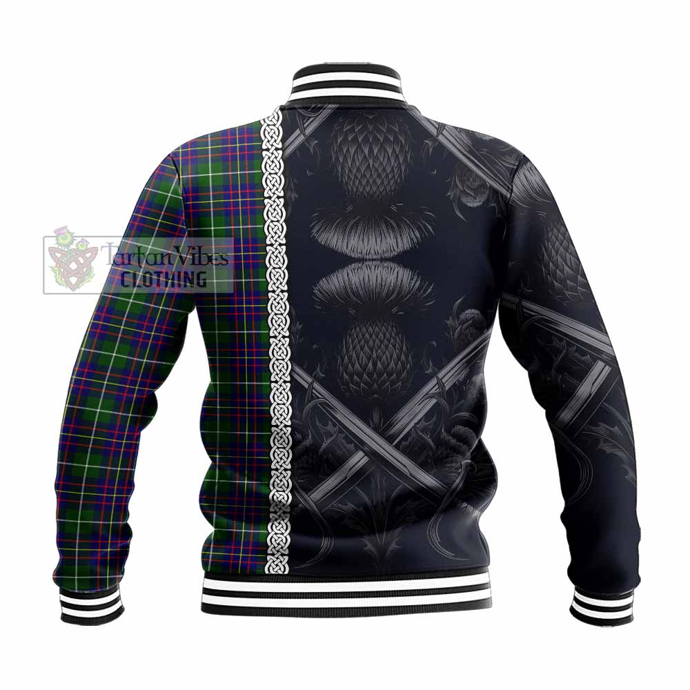 Inglis Tartan Baseball Jacket with Family Crest Cross Sword Thistle Celtic Vibes - Tartan Vibes Clothing