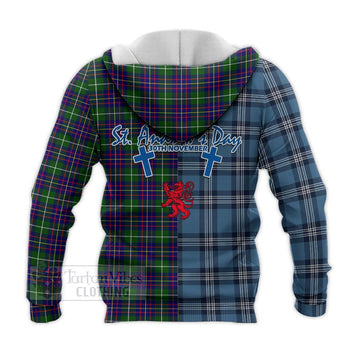 Inglis Tartan Knitted Hoodie Happy St. Andrew's Day Half Tartan Style - Tartan Vibes Clothing
