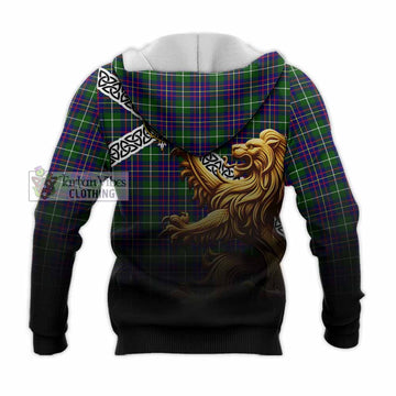 Inglis Crest Tartan Knitted Hoodie with Golden Lion Emblem Celtic Style - Tartan Vibes Clothing