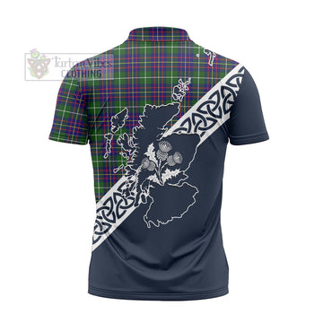 Inglis Tartan Zipper Polo Shirt Featuring Thistle and Scotland Map - Tartanvibesclothing Store