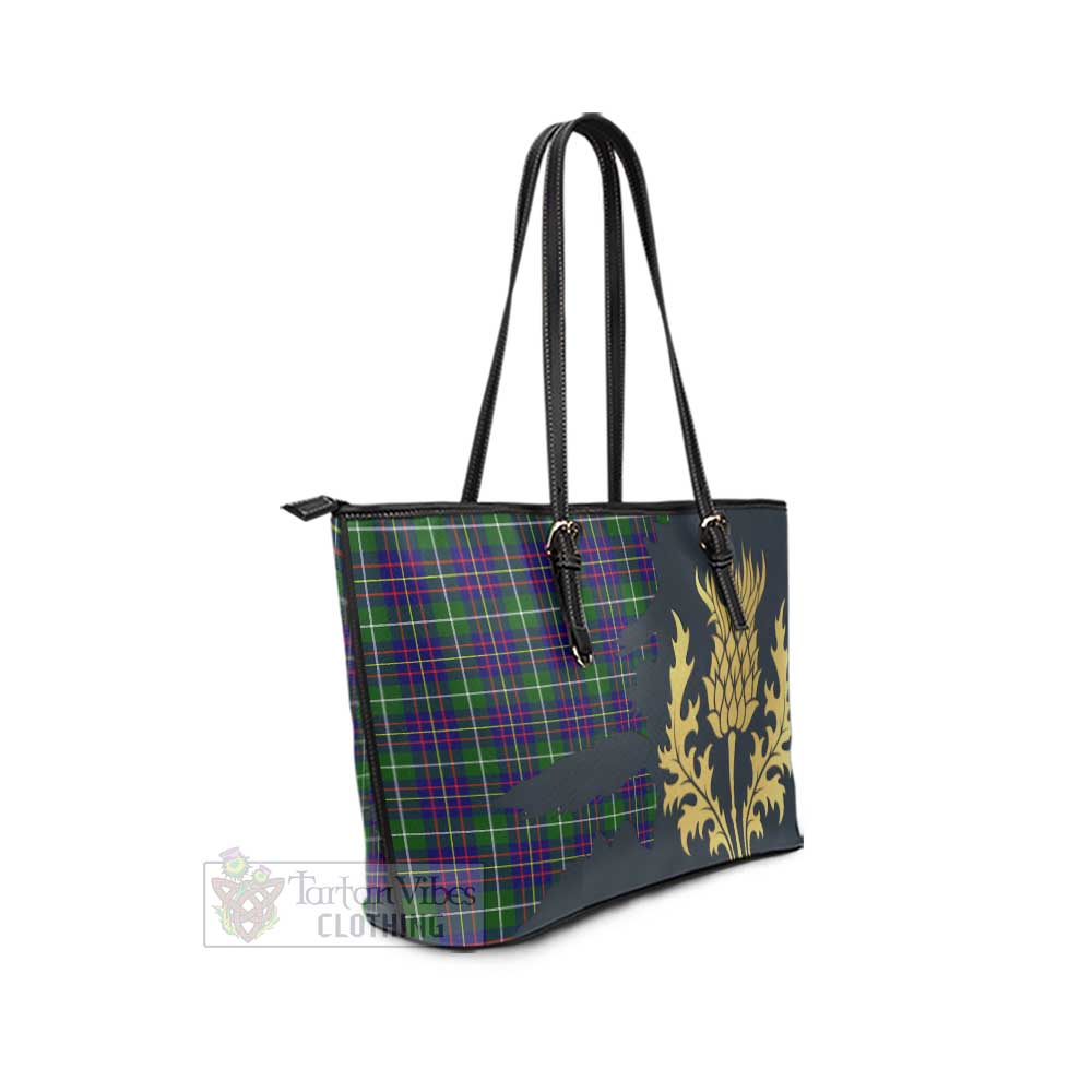 Inglis Tartan Leather Tote Bag Gold Thistle Style - Tartan Vibes Clothing