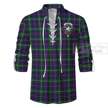 Inglis Tartan Ghillie Kilt Shirt with Family Crest and Bearded Skull Holding Bottles of Whiskey - Tartan Vibes Clothing