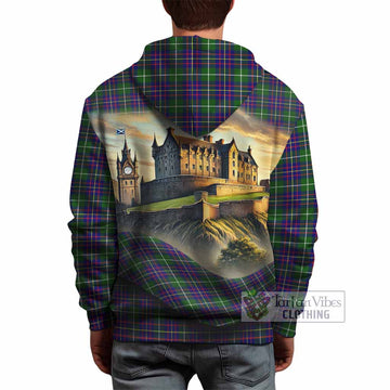 Inglis Tartan Family Crest Hoodie with Scottish Ancient Castle Style - Tartan Vibes Clothing