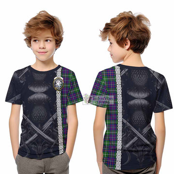 Inglis Tartan Kid T-Shirt with Family Crest Cross Sword Thistle Celtic Vibes - Tartan Vibes Clothing