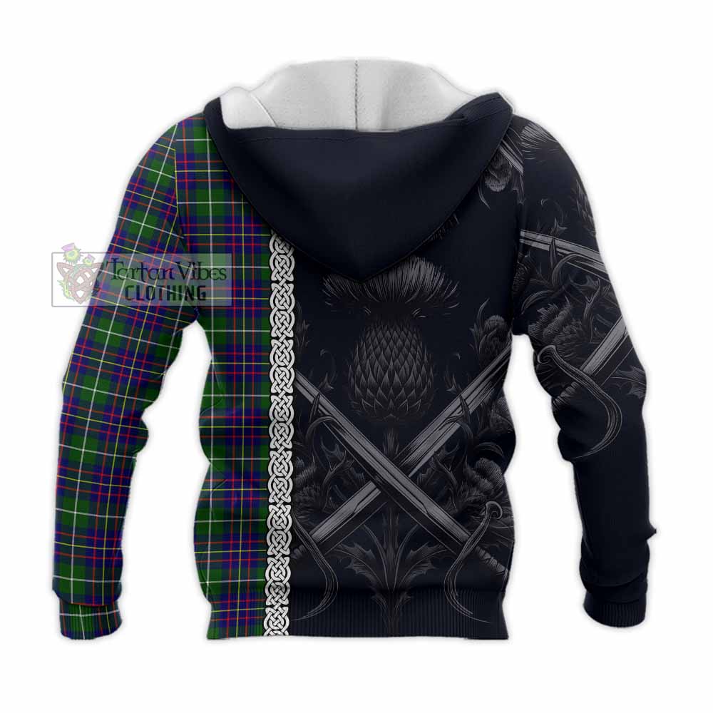 Inglis Tartan Knitted Hoodie with Family Crest Cross Sword Thistle Celtic Vibes - Tartan Vibes Clothing