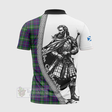 Inglis Tartan Clan Crest Zipper Polo Shirt with Highlander Warrior Celtic Style - Tartan Vibes Clothing
