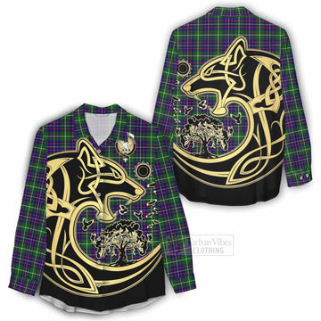 Inglis Tartan Women's Casual Shirt with Family Crest Celtic Wolf Style - Tartan Vibes Clothing