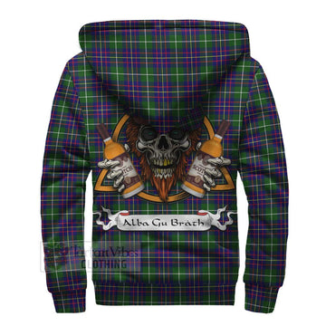 Inglis Tartan Sherpa Hoodie with Family Crest and Bearded Skull Holding Bottles of Whiskey - Tartan Vibes Clothing