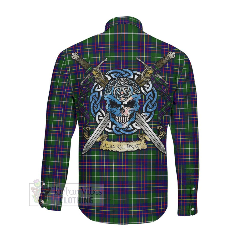 Inglis Tartan Long Sleeve Button Shirt with Family Crest Celtic Skull Style Men's Shirt - Tartan Vibes Clothing