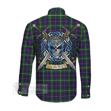 Inglis Tartan Long Sleeve Button Shirt with Family Crest Celtic Skull Style Men's Shirt - Tartan Vibes Clothing