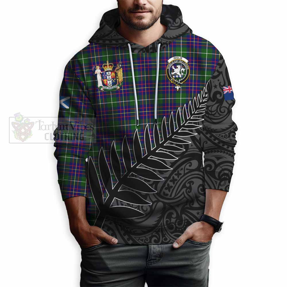Tartan Vibes Clothing Inglis Crest Tartan Hoodie with New Zealand Silver Fern Half Style