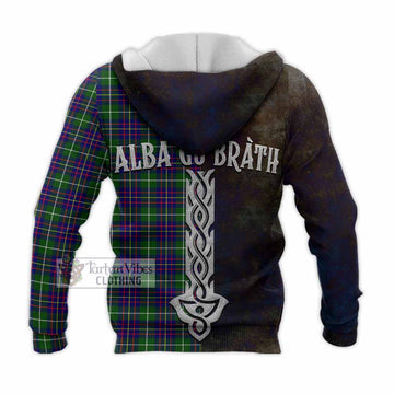Inglis Tartan Family Crest Knitted Hoodie Alba Gu Brath Be Brave Lion Ancient Style - Tartan Vibes Clothing