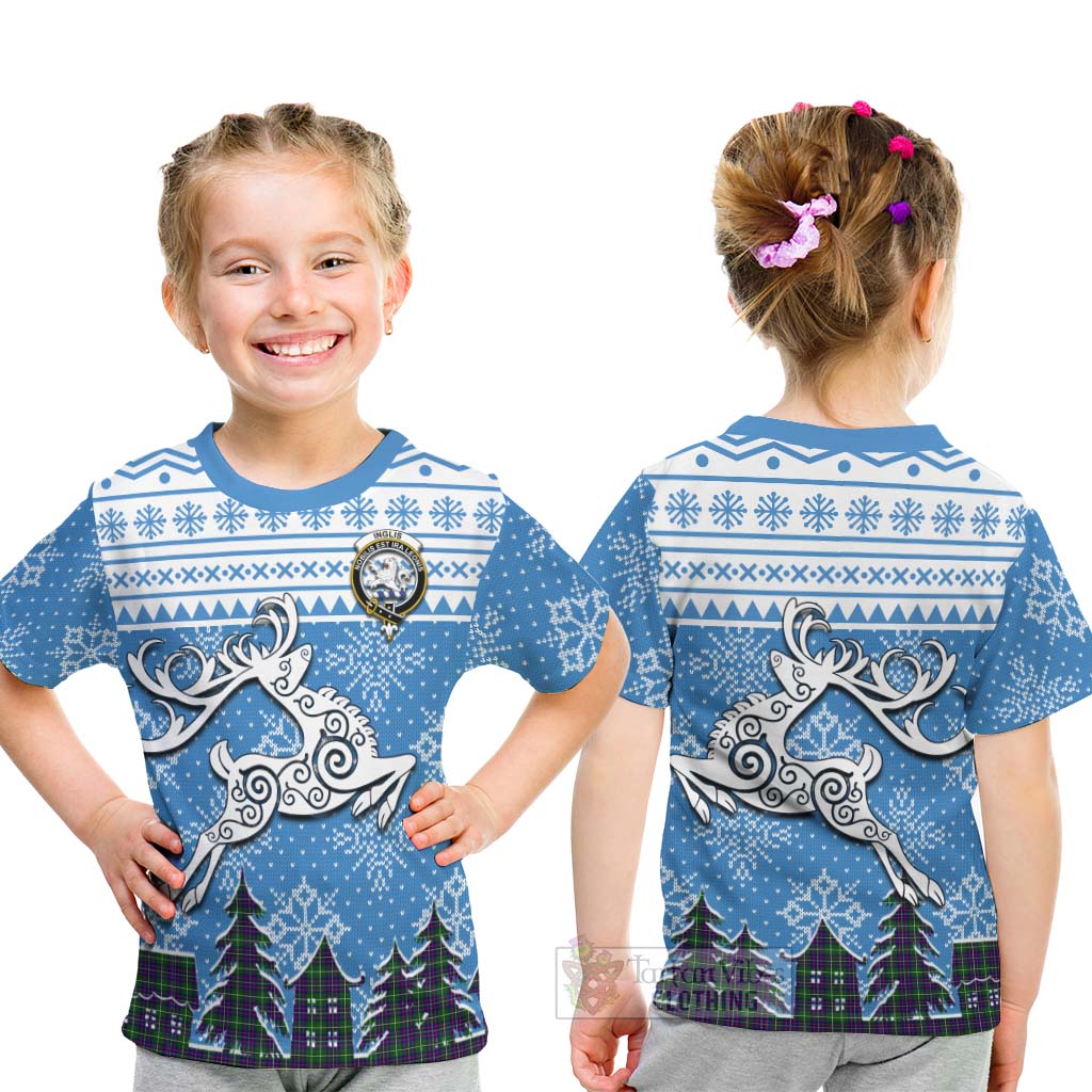 Inglis Clan Christmas Kid T-Shirt Celtic Reindeer Style - Tartan Vibes Clothing