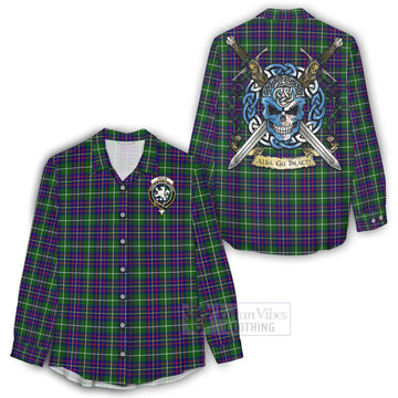 Inglis Tartan Women's Casual Shirt with Family Crest Celtic Skull Style - Tartan Vibes Clothing
