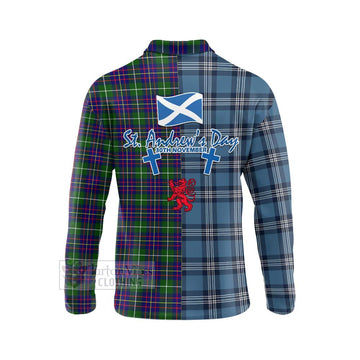 Inglis Tartan Long Sleeve Polo Shirt Happy St. Andrew's Day Half Tartan Style - Tartan Vibes Clothing