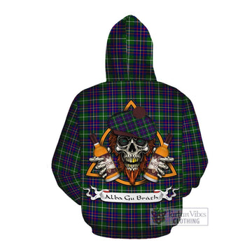 Inglis Tartan Cotton Hoodie with Family Crest and Bearded Skull Holding Bottles of Whiskey Pullover Hoodie - Tartan Vibes Clothing