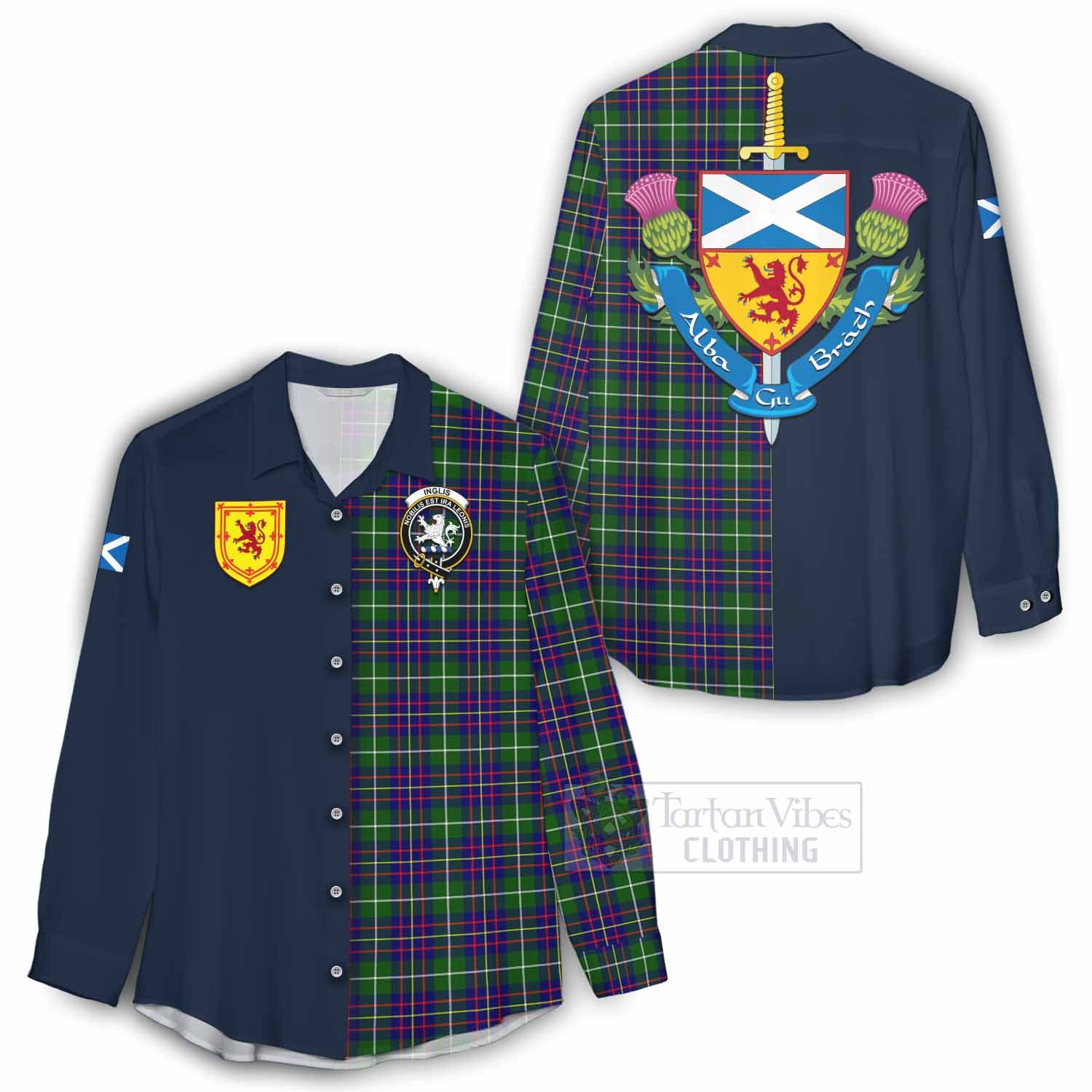 Inglis Tartan Women's Casual Shirt Alba with Scottish Lion Royal Arm Half Style - Tartan Vibes Clothing
