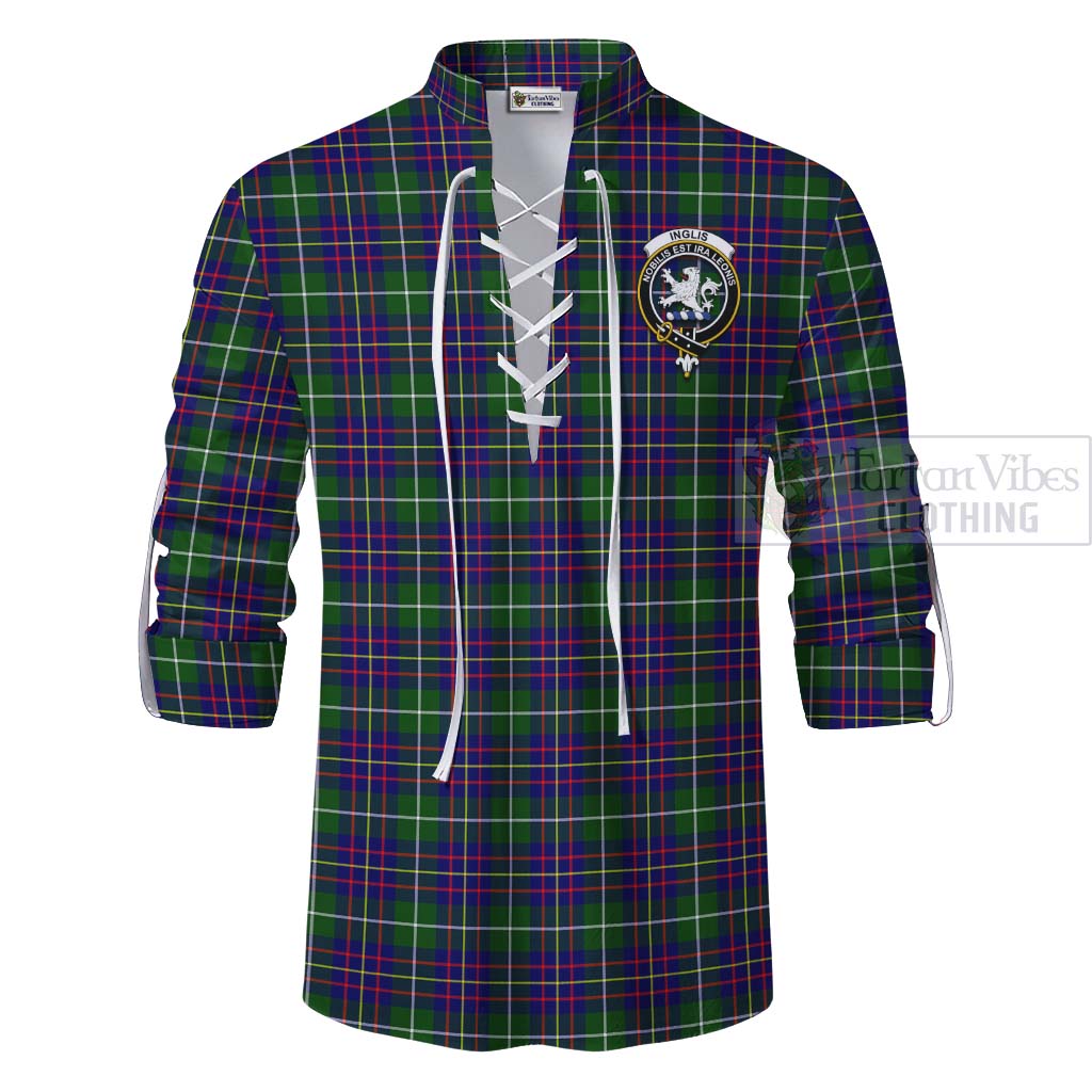 Inglis Tartan Ghillie Kilt Shirt with Family Crest Celtic Skull Style - Tartan Vibes Clothing