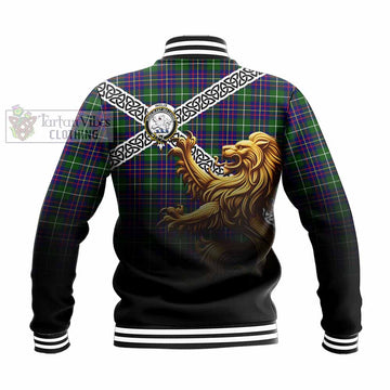 Tartan Vibes Clothing Inglis Crest Tartan Baseball Jacket with Golden Lion Emblem Celtic Style