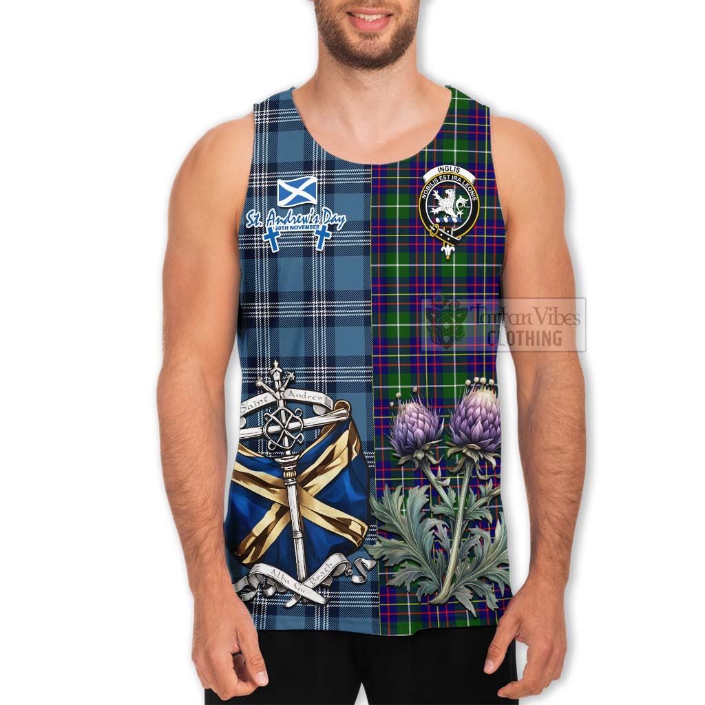 Inglis Tartan Men's Tank Top Happy St. Andrew's Day Half Tartan Style - Tartan Vibes Clothing