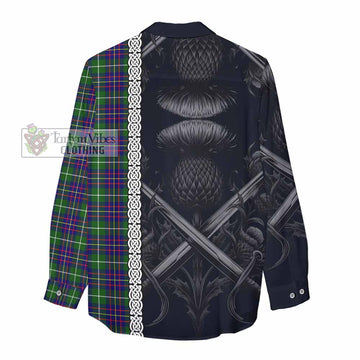 Inglis Tartan Women's Casual Shirt with Family Crest Cross Sword Thistle Celtic Vibes - Tartan Vibes Clothing