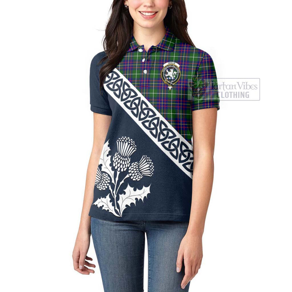 Inglis Tartan Women's Polo Shirt Featuring Thistle and Scotland Map - Tartanvibesclothing Store